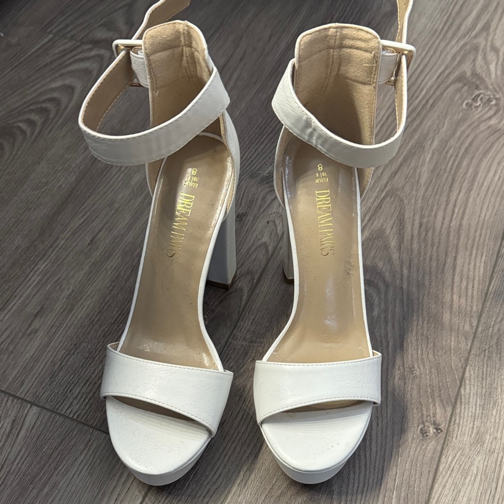 Dream Pairs White Block Heel Ankle Strap Sandals